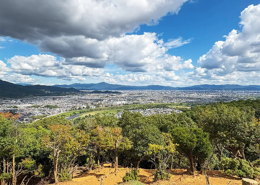 嵐山モンキーパークいわたやまの山頂休憩所からは、市内を一望できる。